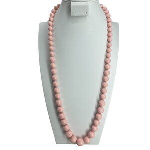 Vintage Pink Bead Necklace With Gold-Tone Clasp 30" Long
